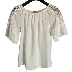 Terzo Millenio White Linen And Lace Mesh Off The Shoulder Top Size Small